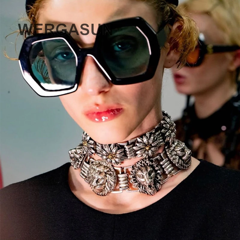 Большие многоугольные солнцезащитные очки WERGASUN женские ретро в большой оправе