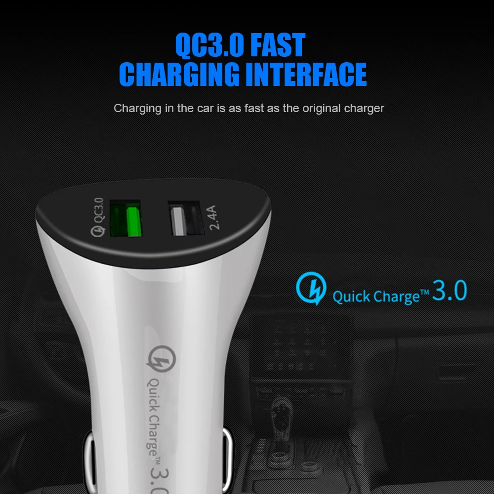 Автомобильное зарядное устройство с двумя Usb портами для iPhone 6 7 Samsung Xiaomi Quick Charge 3