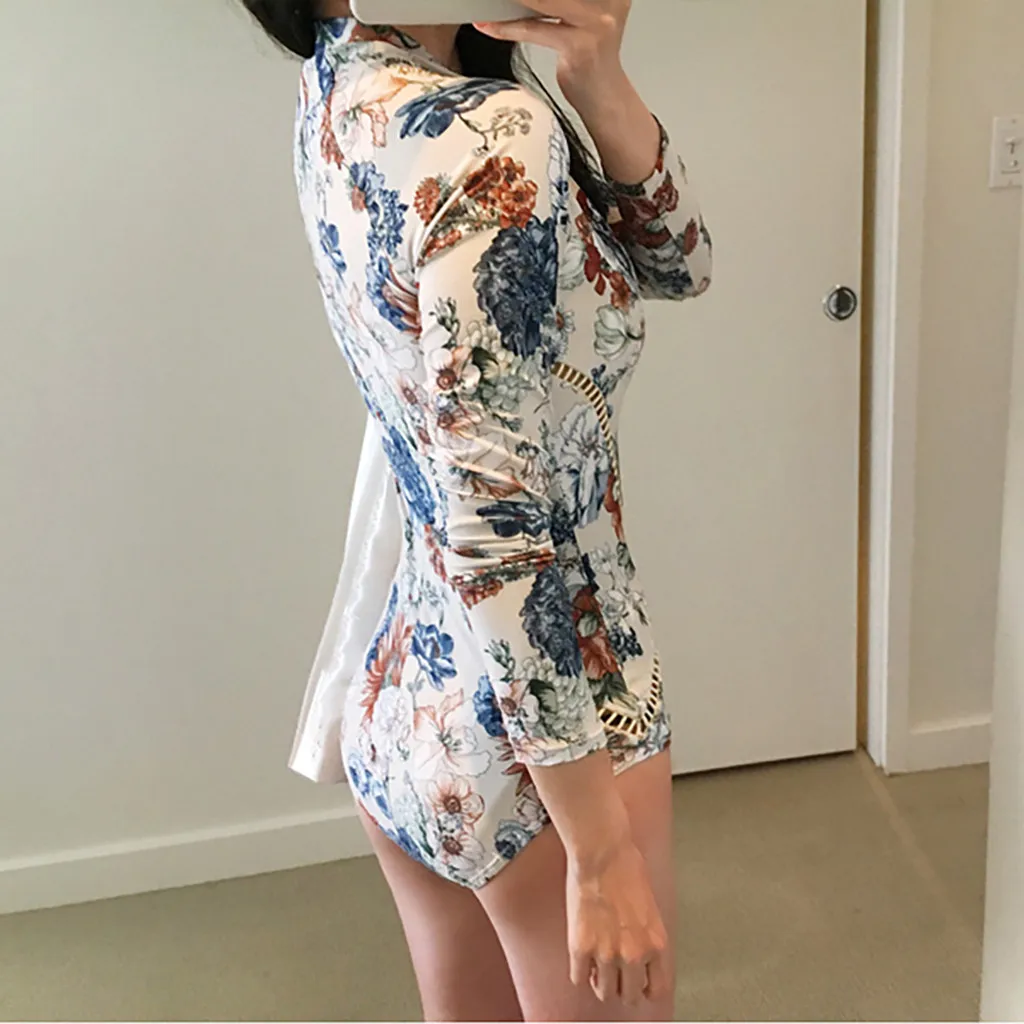 Женский купальный костюм с длинным рукавом цветочным принтом для дайвинга |