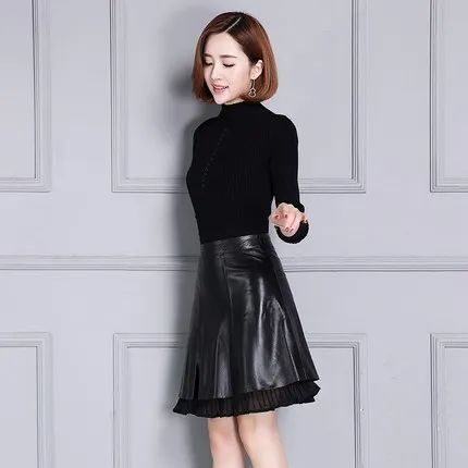 Лидирующий бренд новинка праздничная юбка из кожи с принтом овечьей K104-1 высокого