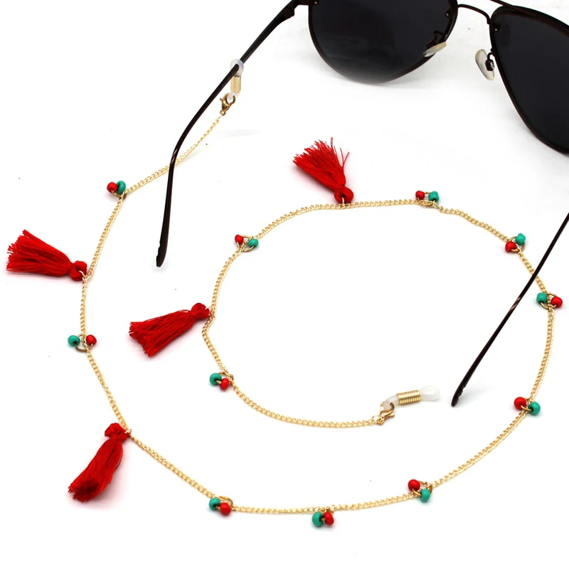 Красно зеленые акриловые бусины цепочка с кисточкой для очков ожерелье шнур