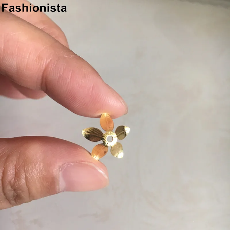 Колпачки для бусин 14 мм латунные цветочные филигранные цветы цвет золото/сталь