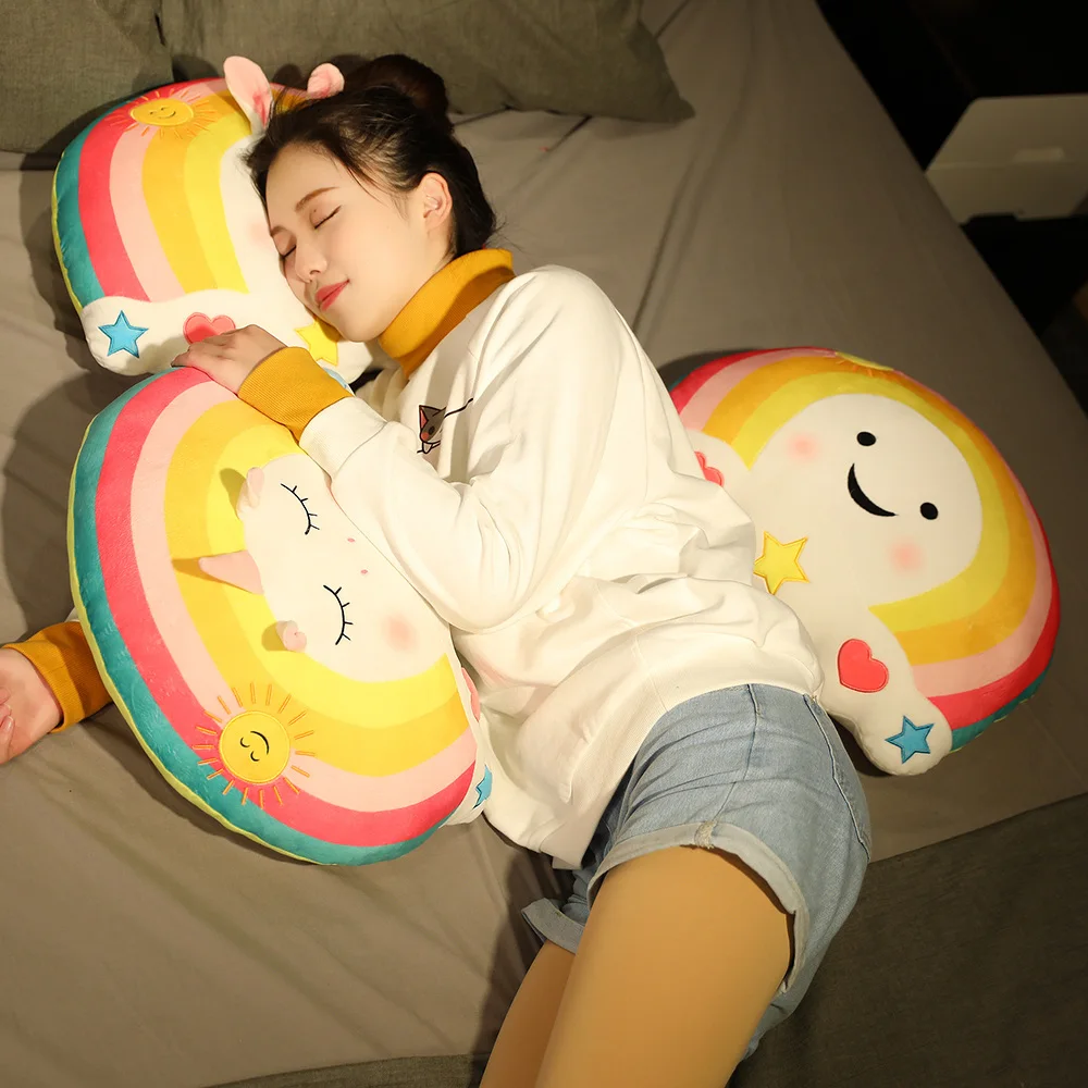 Comprar Nuevo Arco Iris Kawaii Unicornio Conejo Cerdo Peluche Almohada Juguete Suave Dibujos Animados Animal Sonrisa Cara Relleno Muñeca Cama Cojín Almohada Para Dormir