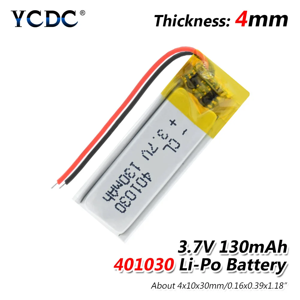 

3.7V Lipo Cell 401030 130mAh Lithium Battery For Headset Smart Bracelet MP3 Lithium Polymer Battery For bluetooth-compatible