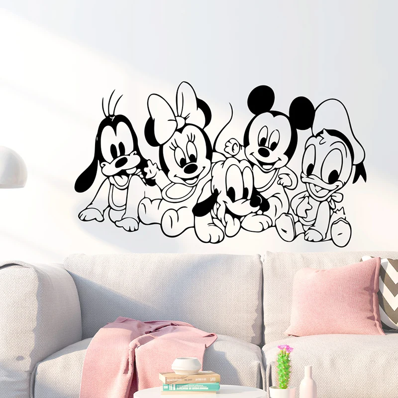

Cartoon Disney Mickey Minnie Mouse With Friend Wall Stickers For Home Decor Nursery Kids Room Decoration Vinyl Mural Wall Decals