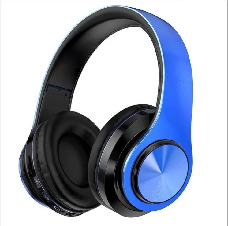 B39беспроводные bluetooth-наушники, светодиодный, красочные, дышащие, портативные, складные, встроенные, FM, с микрофоном, поддержка TF карты, mp3-плеер - Цвет: Blue black