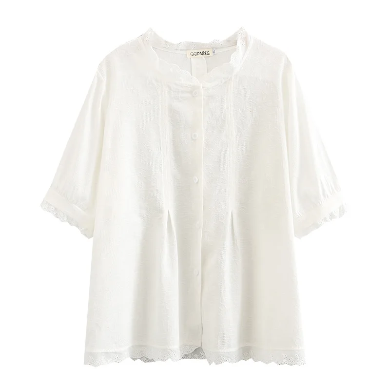 

Spring Summer 2021 Women Shirt Plus Size Fashion Casual Clothes Female Tops Ruffle Collar Jacquard Sweet Camisa De Las Mujeres