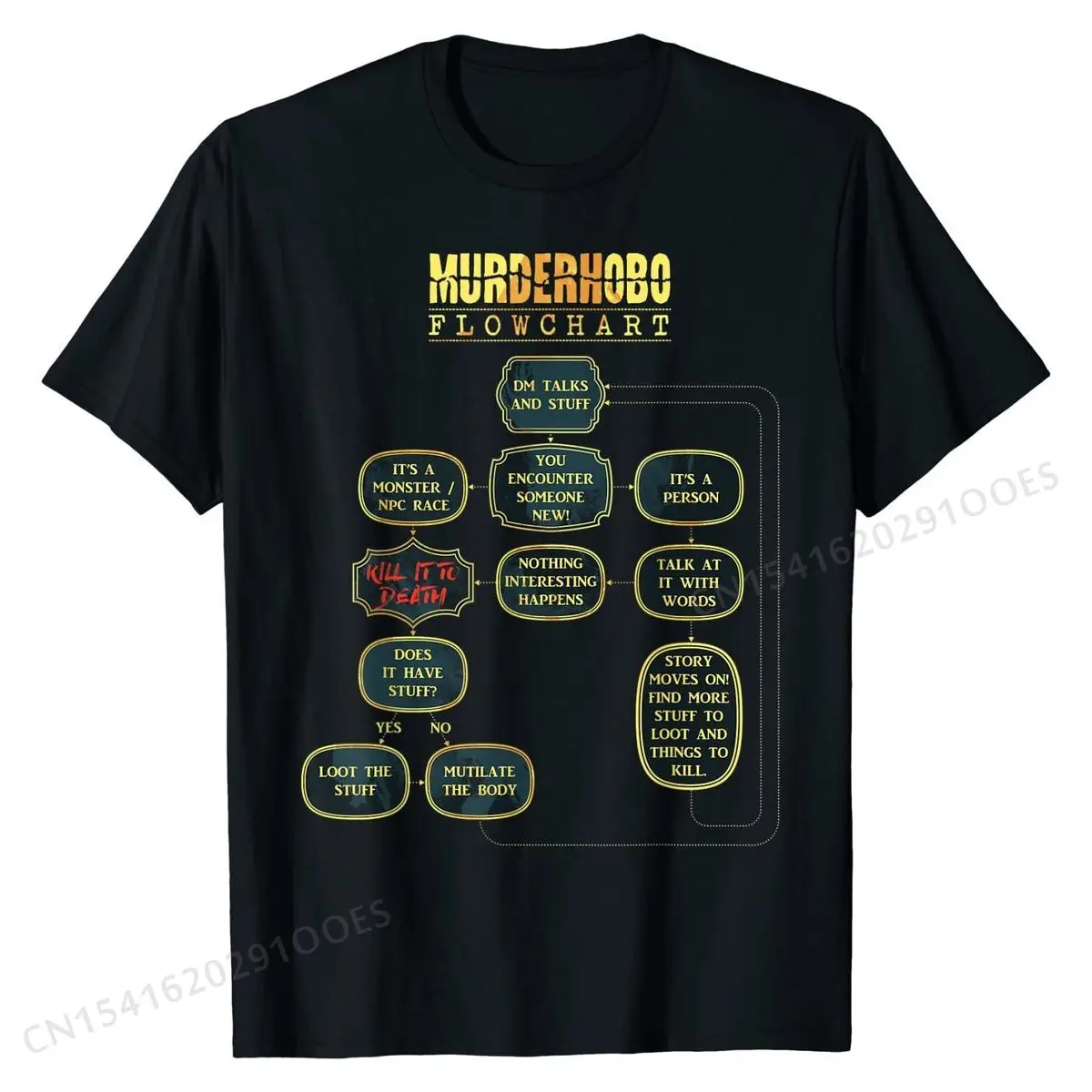 Murder Hobo Flowchart D20 Tabletop RPG Dragons Meme T-Shirt T-Shirt Cotton Tops & Tees Normal Popular Casual T Shirt