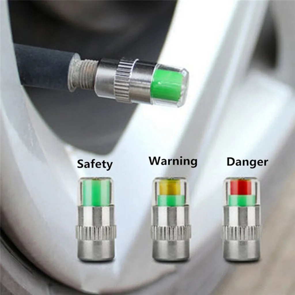 

4pc Bar Car Tire Valve Cap Pressure Table Gauge Monitoring Warning Cap Sensor Indicator Eye Alert monitoring tire pressure
