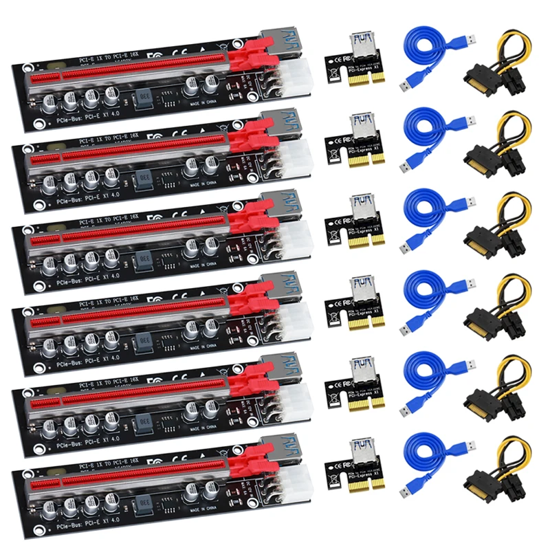 

6PCS PCIE Riser for Video Card Graphic Card GPU Mining 6 Pin Power PCI-E 16X Riser PCI Express X16 Adapter for BTC Bitcoin Miner