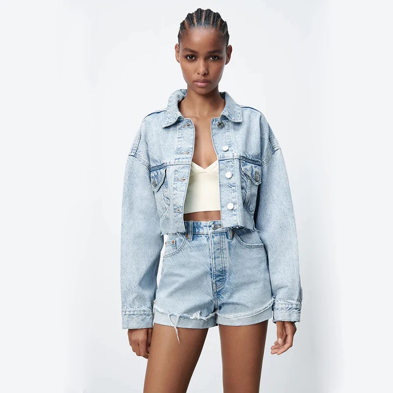 

Uniera 2021 Za women's clothing autumn European and American new fashion design sense French retro denim women's jacket trend