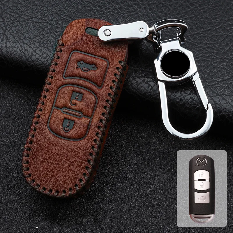 Кожаный Автомобильный Брелок с верхним слоем кольцевой брелок для Mazda чехол