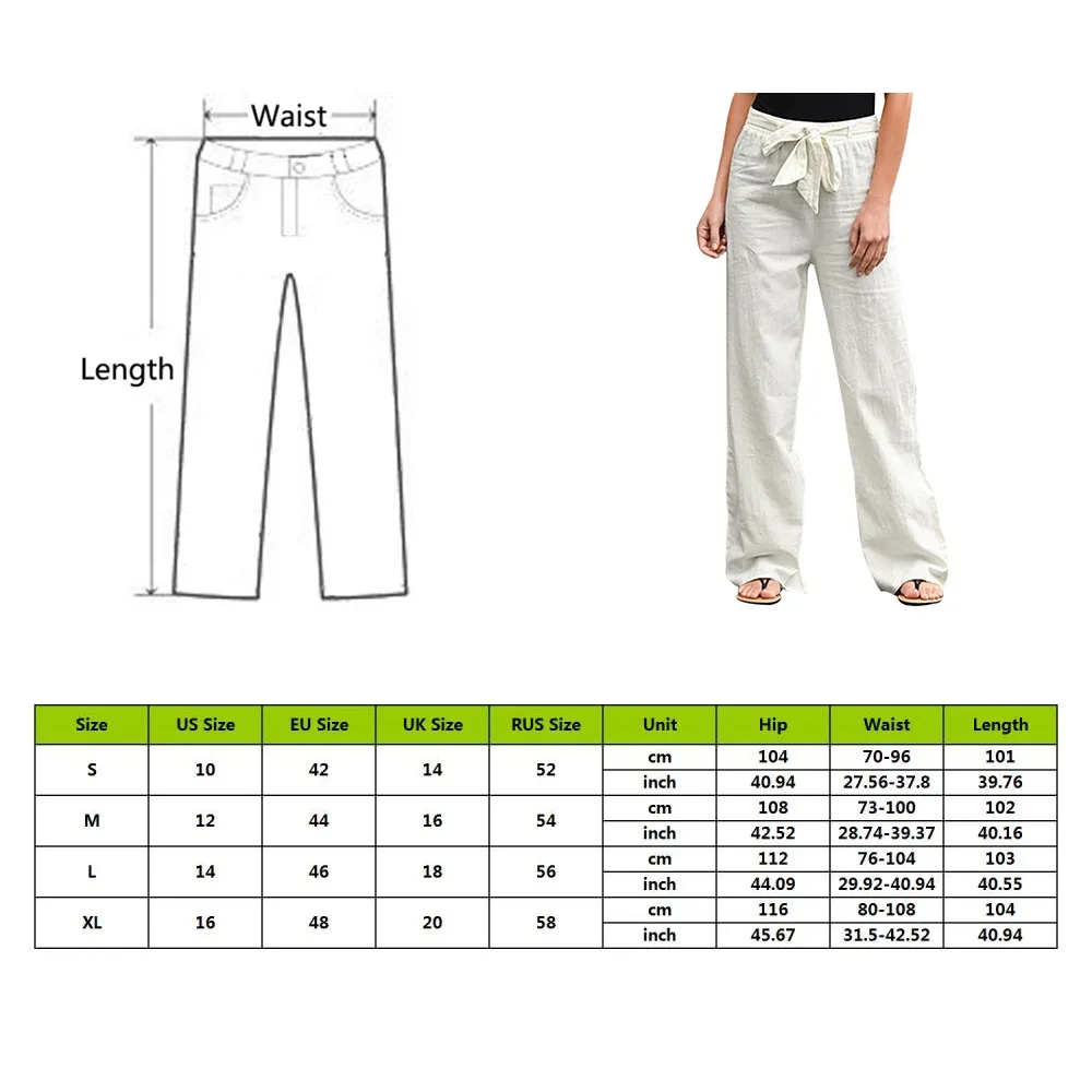 

Women's Cotton Linen Pants High Waisted Harem Loose Soft Elastic Waist White Summer Pants Blue Casual 2021 Trousers For Female