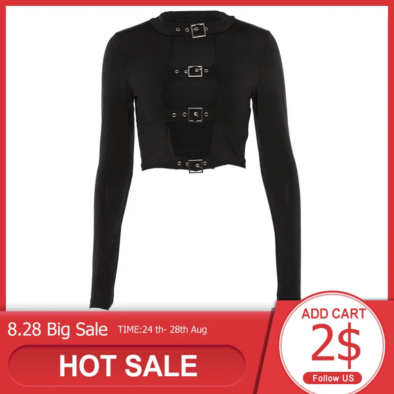 Укороченная футболка женская готическая открытая черная Клубная Сексуальная