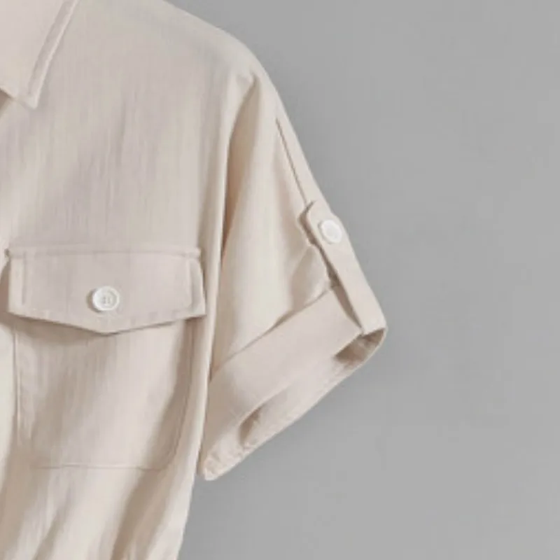 

Rompers Women Loose Safari Style High Waist Button Fly Womens Short Sleeve Comfortable Sweet Fashion Lace Up Chic Elegant Trendy