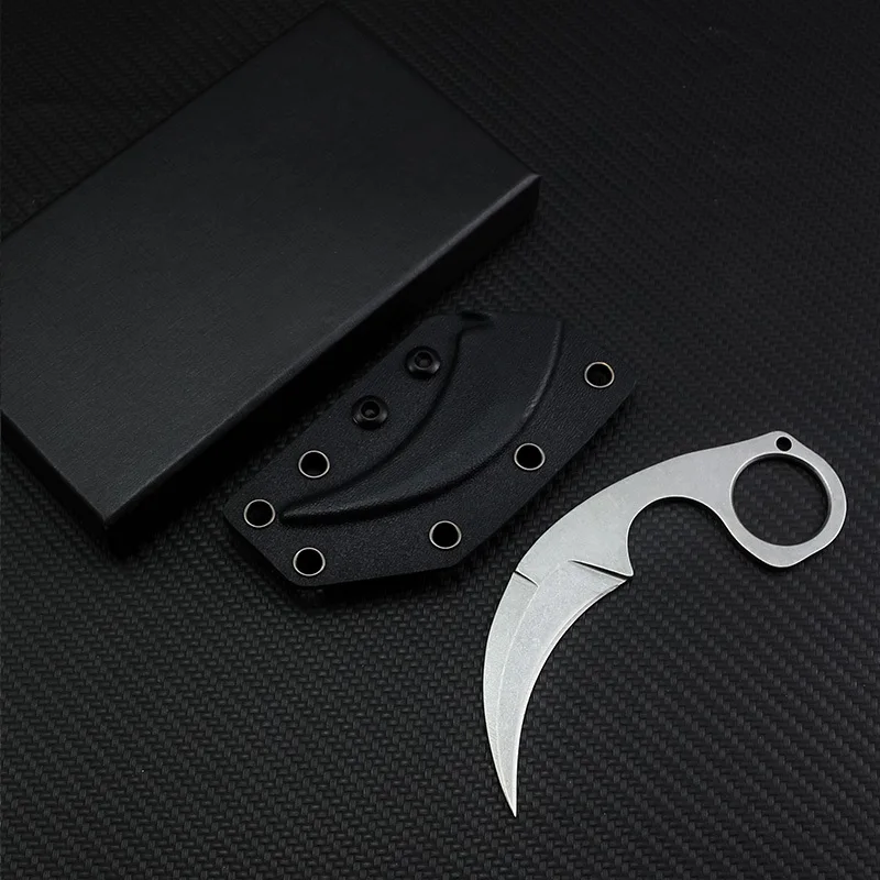 

440C Stainless Steel Fixed Blade Claw Knife Stone Washed 58HRC Hardness Karambit Knife Camping machete Knifves