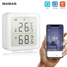 Датчик температуры и влажности NABAS Tuya Wi-Fi, комнатный гигрометр-термометр с ЖК-дисплеем, поддержка Alexa Google Smart Life