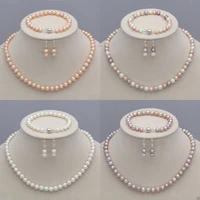 genuine 7 8mm natural akoya freshwater pearl necklace bracelet earrings set