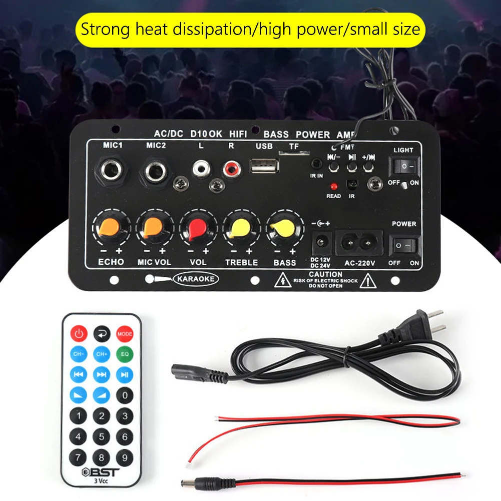 D10 12V 24V Subwoofer Digital Power Amplifier Board Wireless Audio Stereo Bluetooth-Compatible 5.0 Dual Microphone Karaoke Amp |
