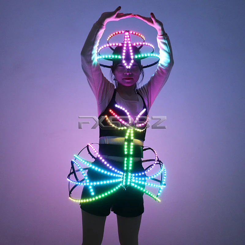 Pixel Smart LED клетка костюм сексуальная девушка светильник вверх балетное платье