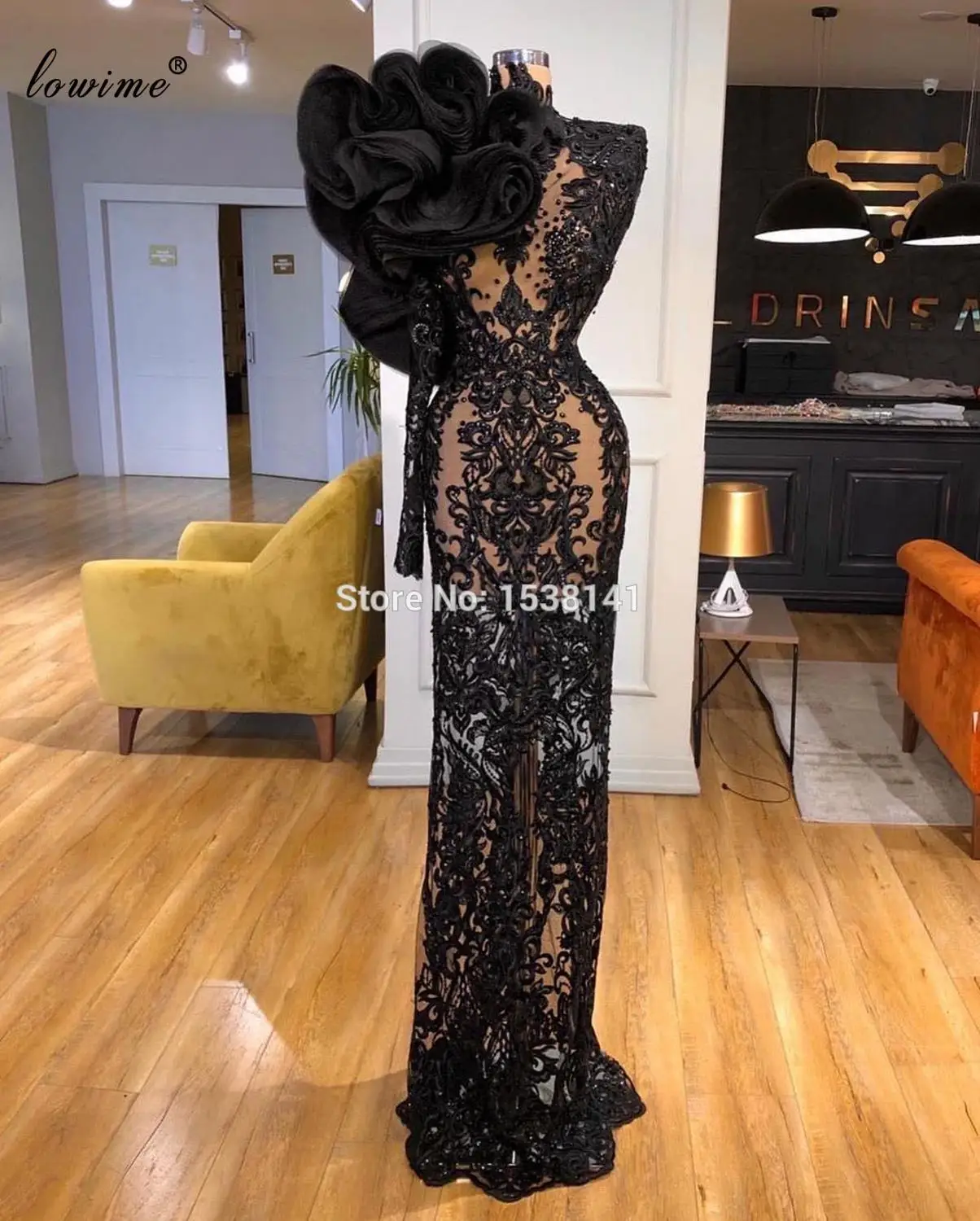 

2020 Black Elegant Lace Evening Dresses Long Illusion Beading Celebrity Dresses For Women Mermaid Sexy Prom Gowns Robe De Soiree
