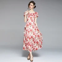 banulin women maxi floral ruffles dress summer 2021 new runway boho floral print dress honeymoon vacation party long dress