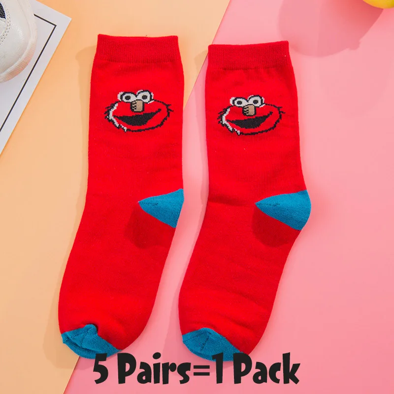 5 Pairs-4 5 пар Женские Мультяшные шикарные движения скейтборд хлопчатобумажные носки Улица Сезам длинные носки искусство женский персонаж милый хипстер Мода - Цвет: 5 Pairs-4