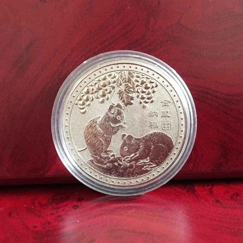 Памятная монета 2020 года крысы 1 шт. сувенирная с китайским зодиаком Посеребренная