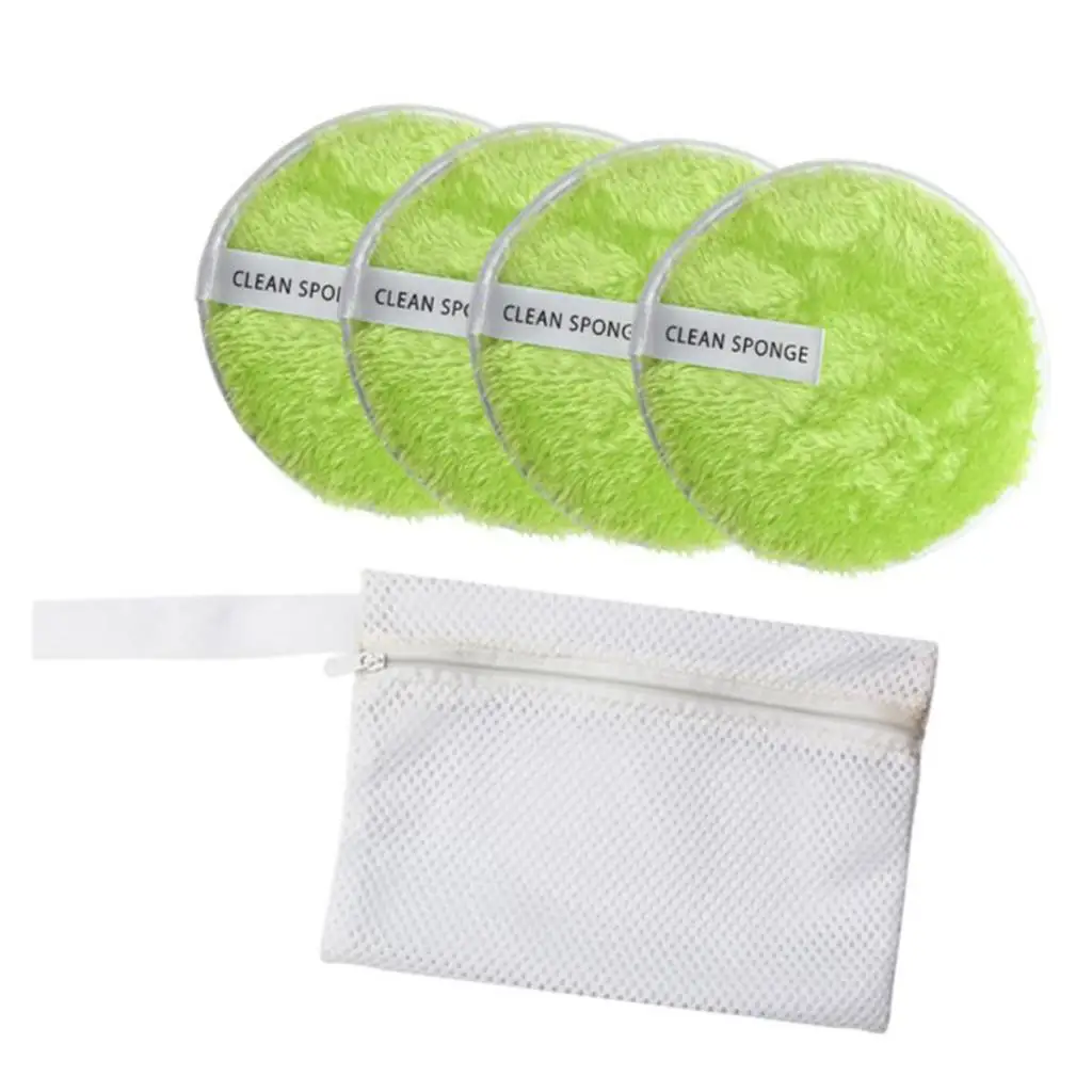 4x Makeup Rmover Pads Gentle Facial Cleansing Cloths Puff with Laundry Bag