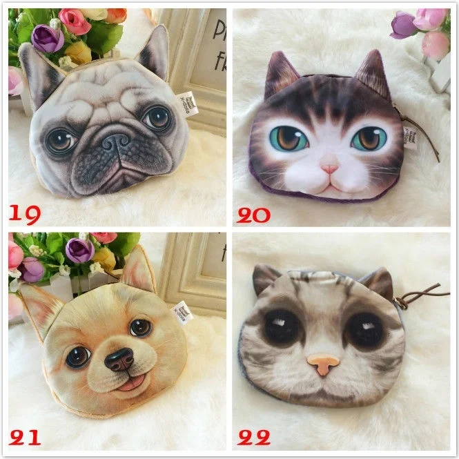 22 цвета бумажники для монет кошелек собак 3D милый сумка животное лицо молния мини