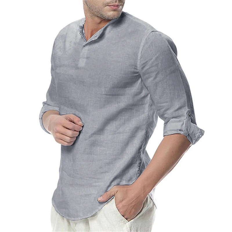 

Men's Long Sleeve Shirts Cotton Linen Casual Breathable Comfortable Shirt Fashion Style Solid Male Loose men's Shirts