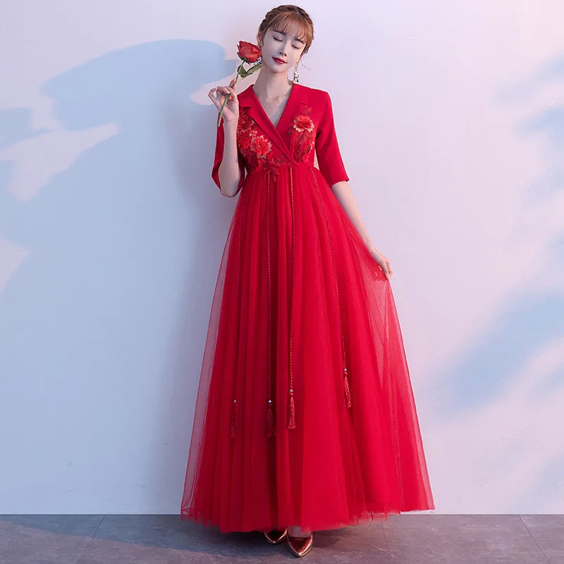 Черное асимметричное вечернее платье с цветочной вышивкой Qipao для женщин Cheongsam воротник Мандарин перспективное Сетчатое платье