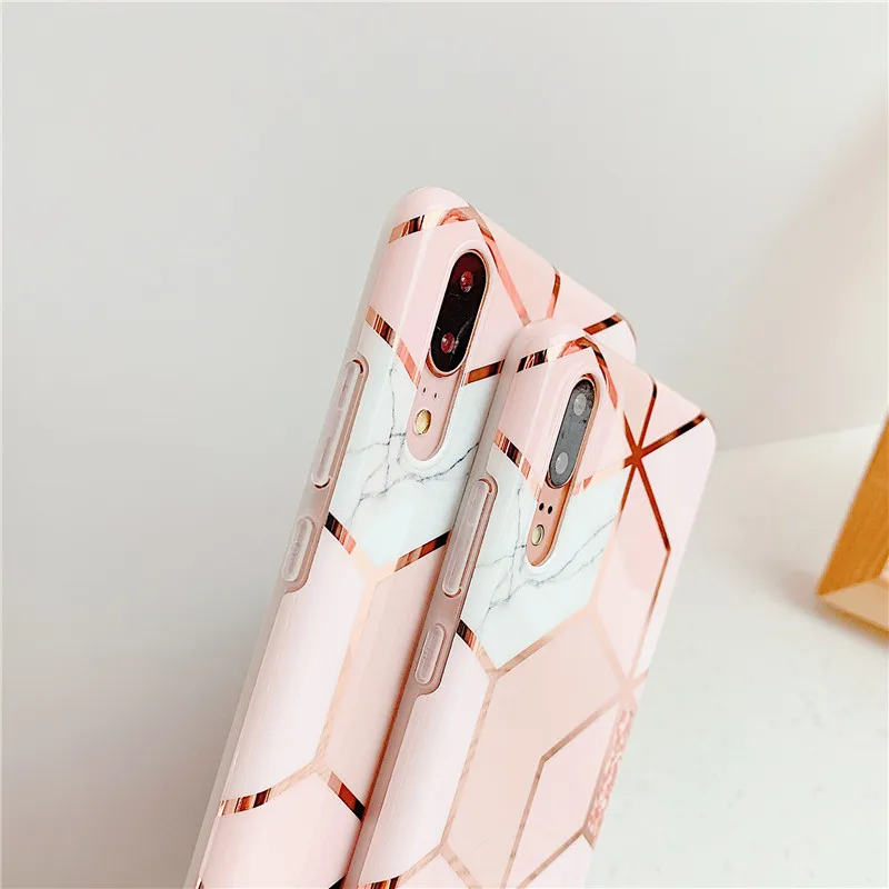 FLYKYLIN Plating Case For Huawei Mate 20 Nova 3e 4e Back Cover on P20 Lite P30 Pro Pink Purple Marble IMD Silicone Phone Coque |