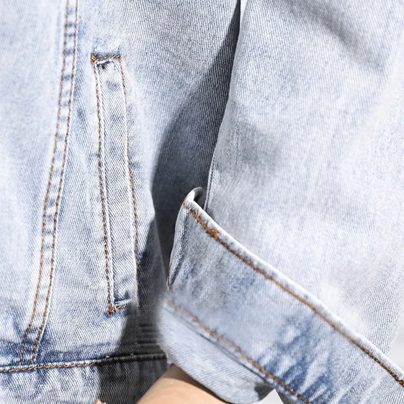 Женское джинсовое пальто с лацканами длинным рукавом и карманами|Женские куртки|