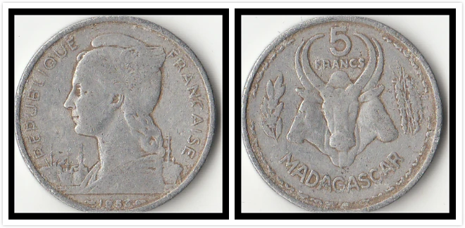 Фото Мадагаскарские монеты 5 франков коллекция африканских монет 100% - купить