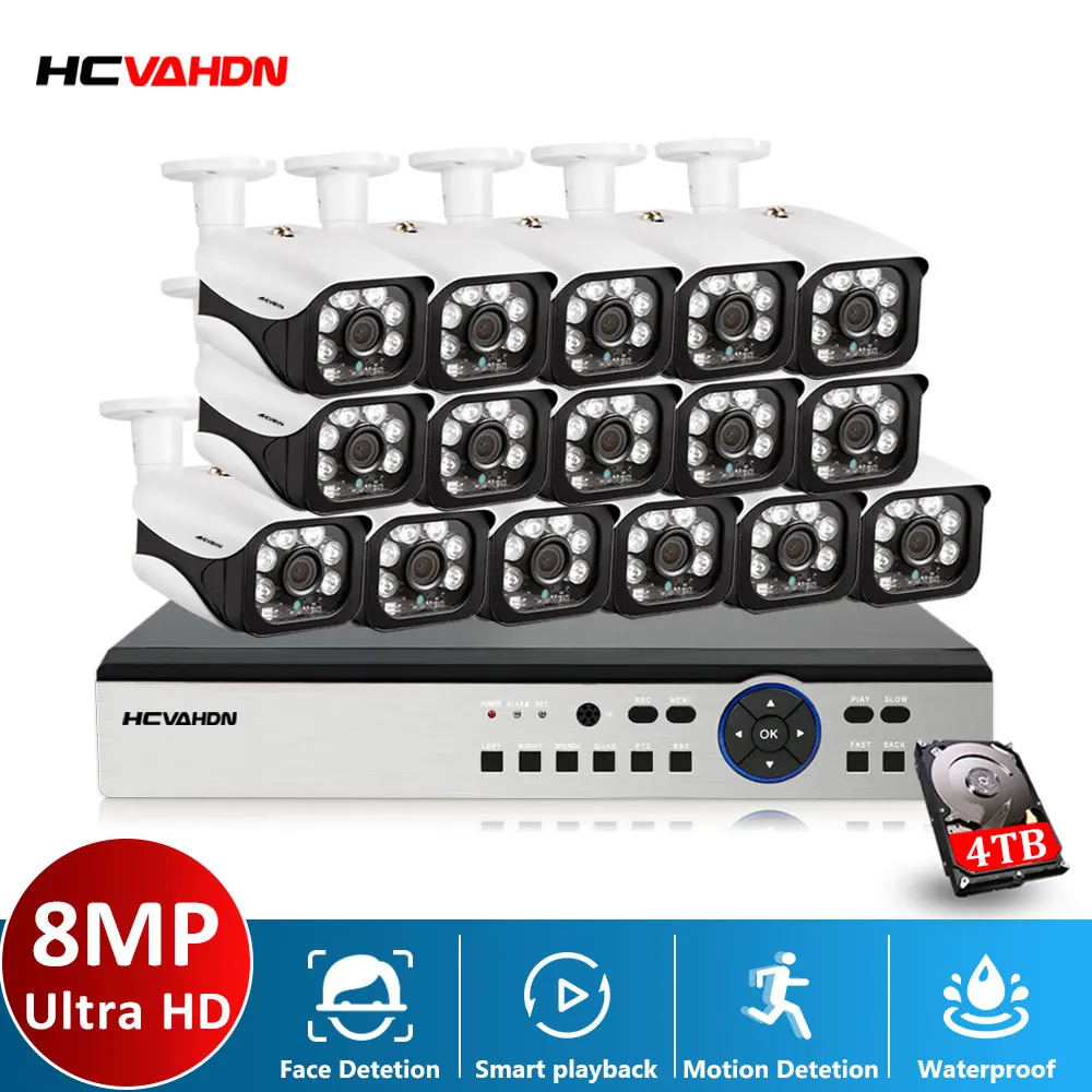

HCVAHDN 4K AHD 16CH камера видеонаблюдения системы безопасности комплект 16-канальный видеорегистратор AHD DVR Открытый Пуля белый 8MP аналоговая камер...