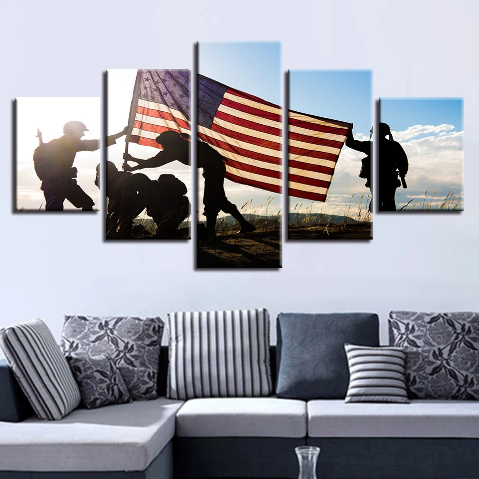 

Canvas HD Prints Home Decor Painting 5 Pieces American Flag Wall Art Modular Pictures Bedside Background Frame Artwork Poster