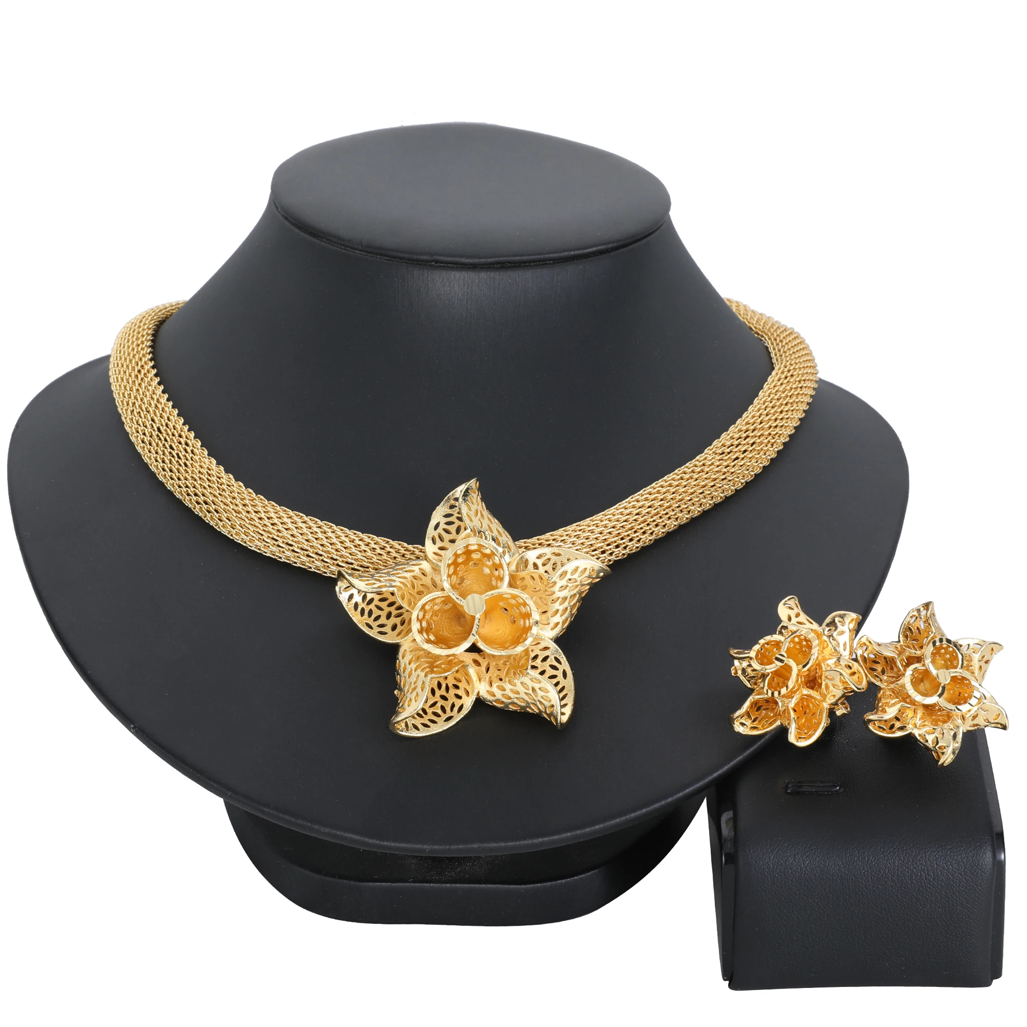 

African 24K Gold Plated Wedding Jewelry Sets Earring and Necklace Set For Women