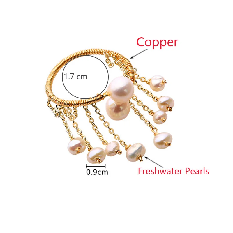 

New Gold Color Natural Pearl Ring For Women Tassel Adjustable Female Small Finger Ring Romantic Jewelry Anniversary Gift Jewelry