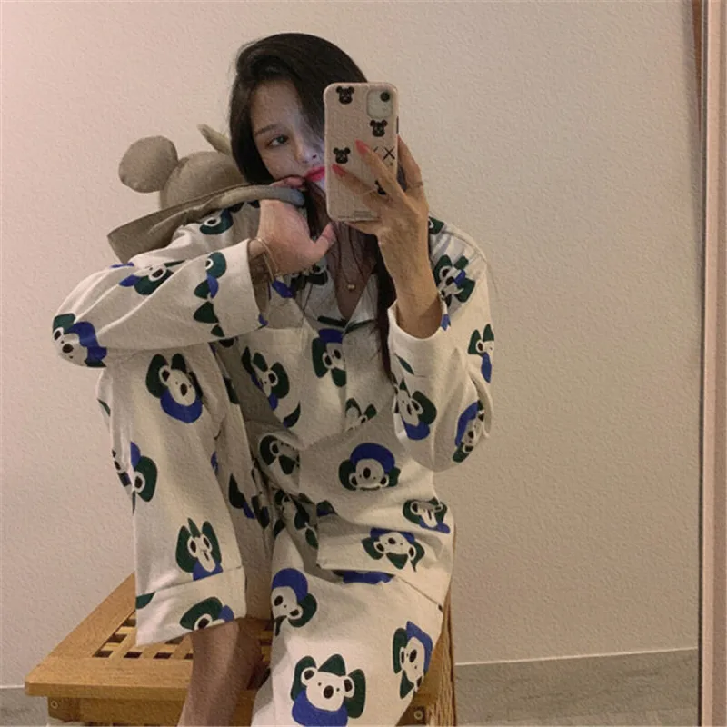CAIYIER Autumn Winter Women Pajamas Set Korean Striped Print Girls Sleepwear Lingerie Ladies Lounge Sets Kawaii Homewear M-2XL