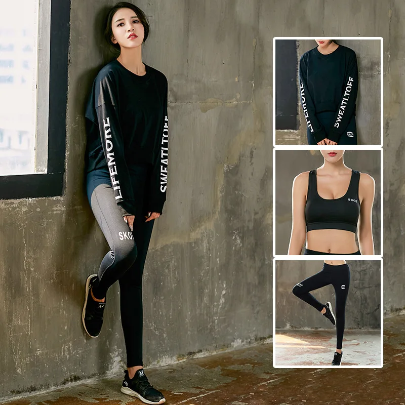 Женский комплект для йоги свитшот с быстросохнущим длинным рукавом и штаны