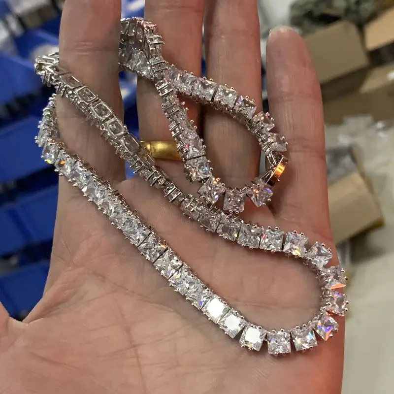 Роскошное ожерелье для тенниса квадратная подвеска из белого золота с