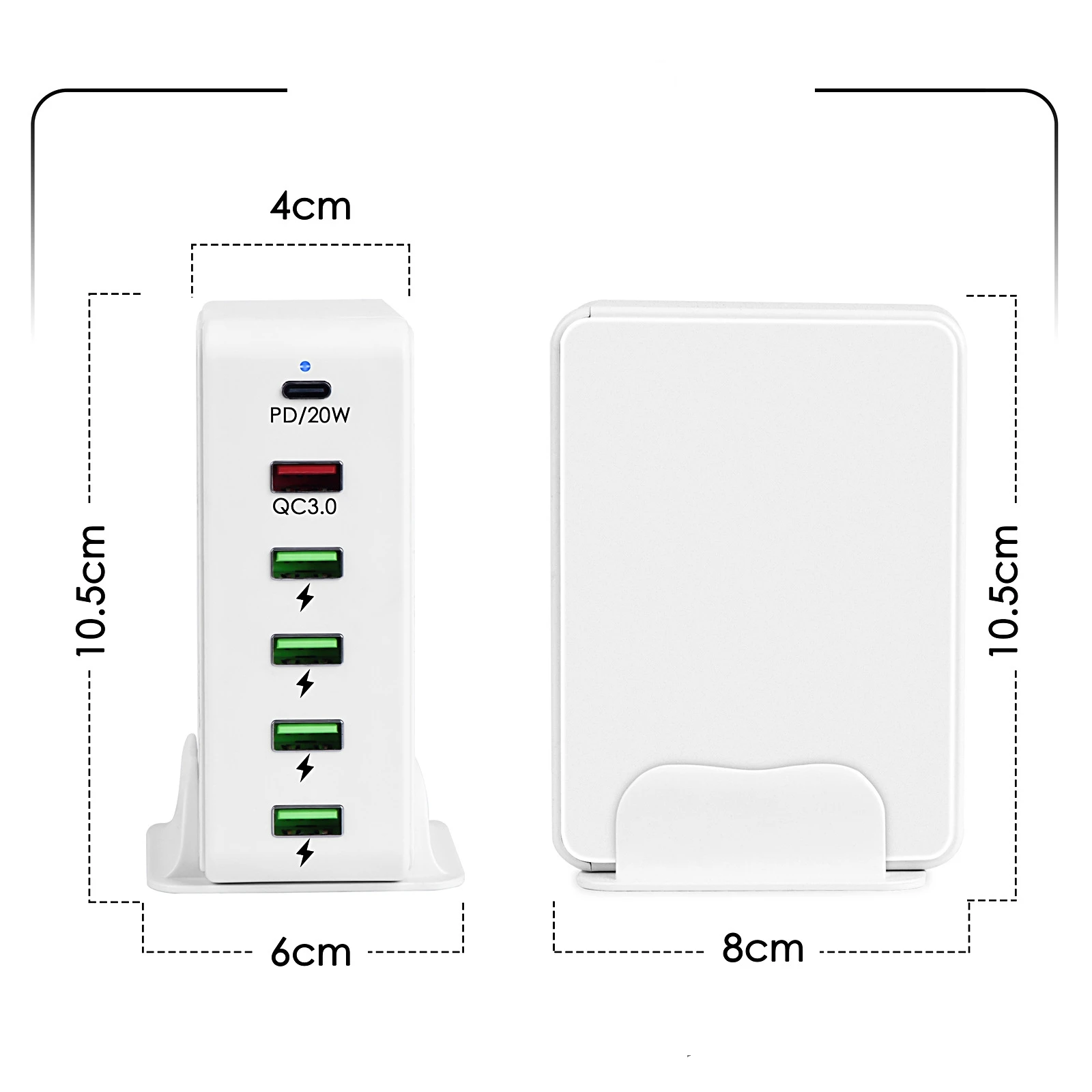 

Fanshu Multi USB C Quick Charge QC3.0 Wall Charger 65W 6 Port Fast Desktop 20W PD Charging Station for iPhone 12 PRO XS Max Pad