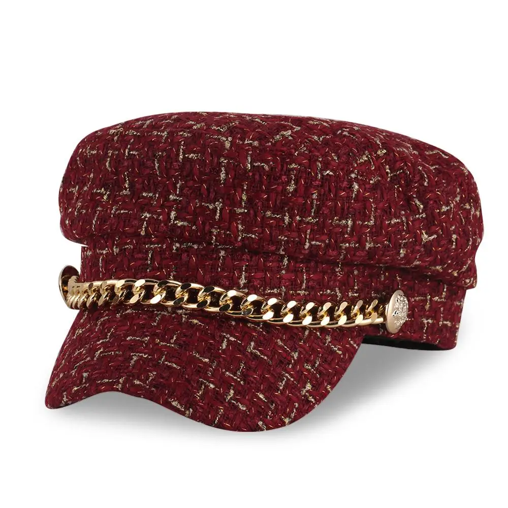 Fashion Octagonal Navy Cap Red Winter Military Hat Autumn Woolen Sailor for Women Flat Top Female Travel Cadet Captain Caps | Аксессуары