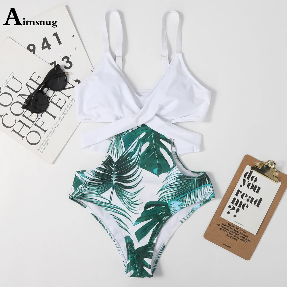 Женский купальник с принтом банановых листьев и гавайским Цельный женский