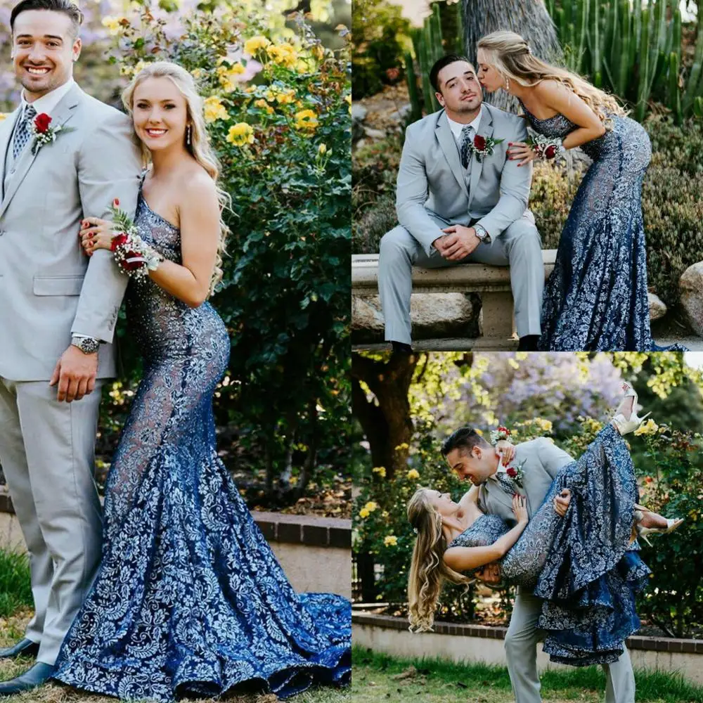 

Кружевное платье Русалочки на одно плечо, платья для выпускного вечера на заказ, иллюзия, длина до пола, Сексуальные вечерние платья, Vestidos 2020...