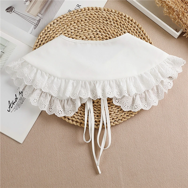 

Women Girls Vintage Lolita False False Collar Scarf Sweet Ruffles Lace-up Bow Decorative Chain Choker Short Poncho