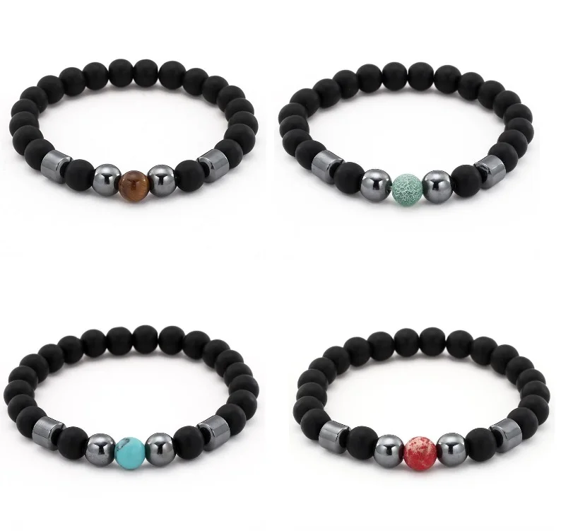 Браслет из натурального матового черного оникса с бусинами 8 мм|Браслеты шармами|