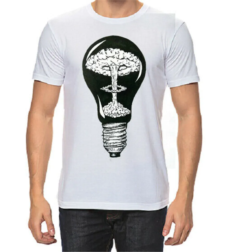 Ядерный взрывной свет лампочка Мужская футболка Мода Новый с бирками Настроить