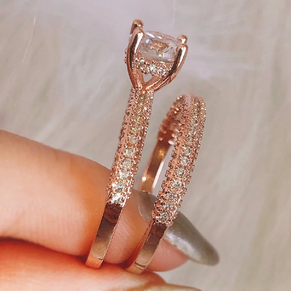 Модное высокое качество AAA кубический цирконий розовое золото двойное кольцо